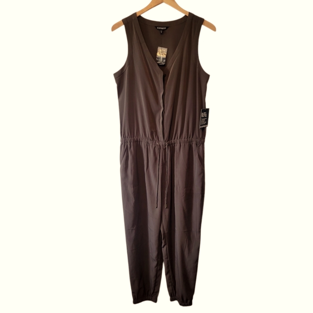 Express Olive Sleeveless Jumpsuit